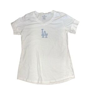 L.A. Los Angeles Bedazzled V-neck White T-shirt Size Large Women's
